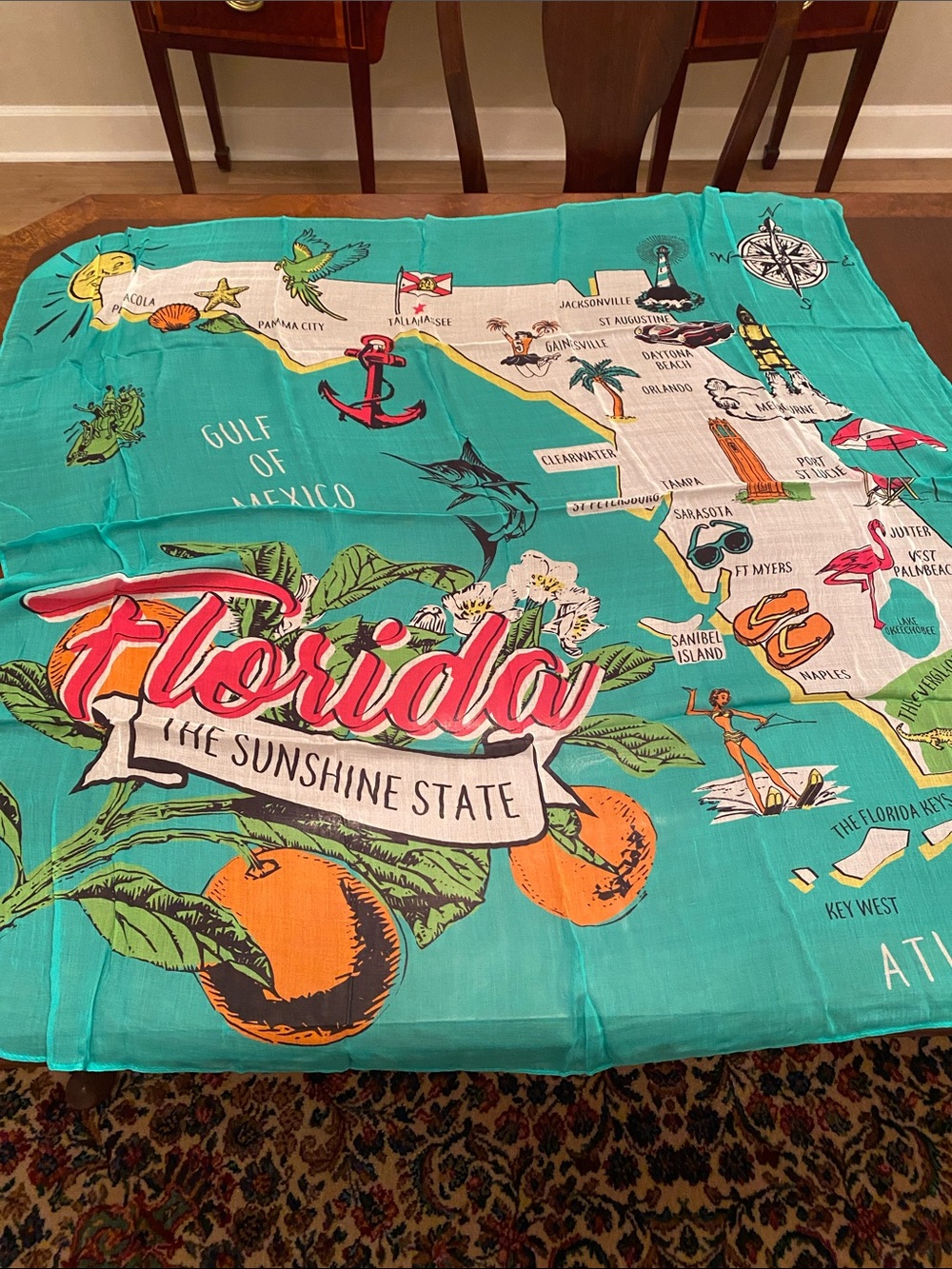 Florida Sunshine State Scenic Beach Scarf - Teal & Pink & Orange & White